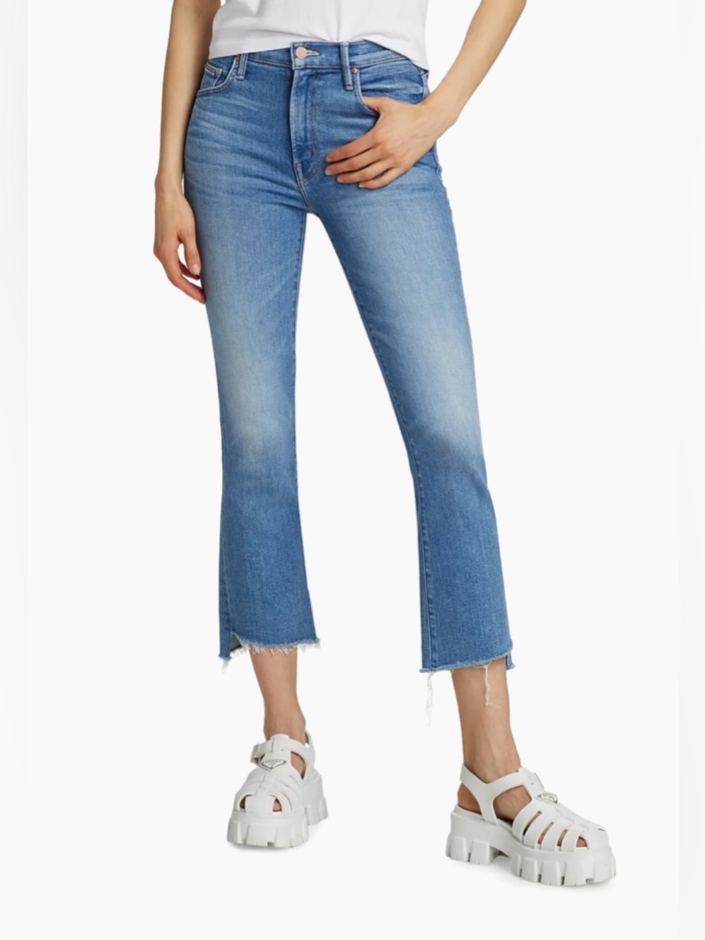 MOTHER Light Blue Cropped Kickflare Jeans